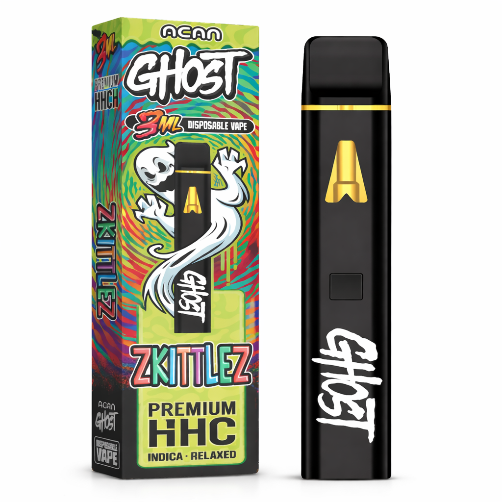 ACAN Ghost Zkittlez vape and packaging